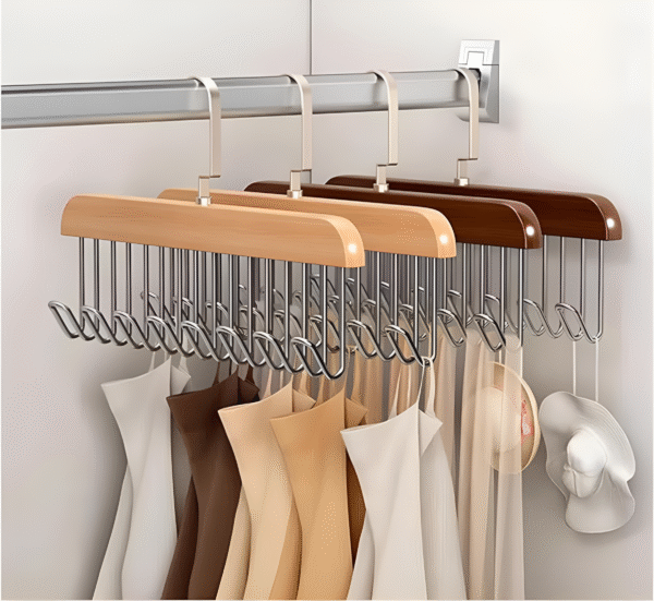 8 Hooks Wooden Clothes Hanger With Tie Rack Belt Hangers with 360°Rotating - Image 2