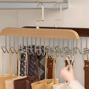 8 Hooks Wooden Clothes Hanger With Tie Rack Belt Hangers with 360°Rotating