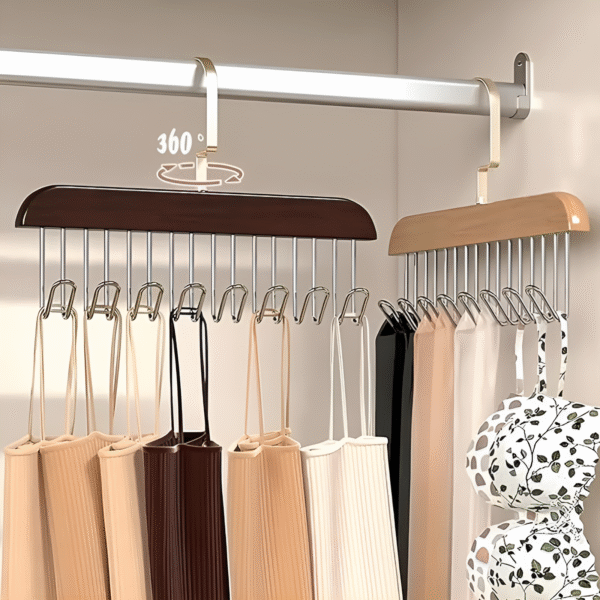 8 Hooks Wooden Clothes Hanger With Tie Rack Belt Hangers with 360°Rotating - Image 3