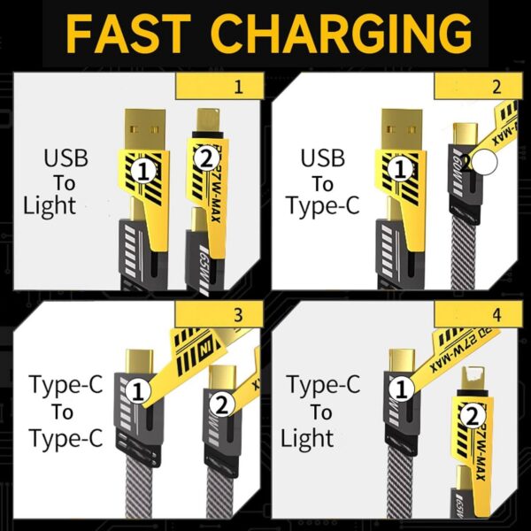 4-in-1 Multi USB Charging Cable – USB-C to USB-C, USB-C to Lightning, USB-A to USB-C, USB-A to Lightning | Fast PD Charger Cord for iPhone, iPad, Samsung, MacBook - Image 4