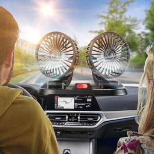Car Fan Long Neck Double Head Adjustable V fan for summer - 360 Degrees Rotatable Dual Head Brushless 5V/2A Usb Powered  Fan Motor Low Noise Adjustable Vehicle Fan, AC Cooling Fan