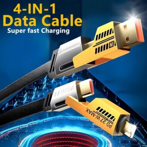 4-in-1 Multi USB Charging Cable – USB-C to USB-C, USB-C to Lightning, USB-A to USB-C, USB-A to Lightning | Fast PD Charger Cord for iPhone, iPad, Samsung, MacBook
