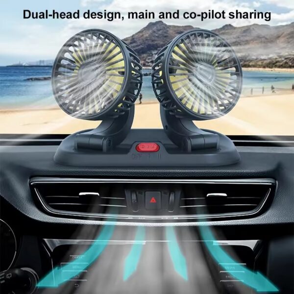 Car Fan Long Neck Double Head Adjustable V fan for summer - 360 Degrees Rotatable Dual Head Brushless 5V/2A Usb Powered  Fan Motor Low Noise Adjustable Vehicle Fan, AC Cooling Fan - Image 6