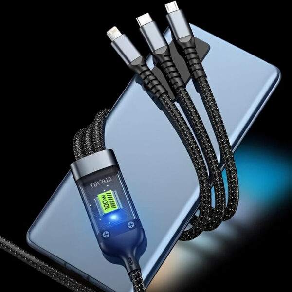Gamen 3 in 1 Fast Charging Cable | 100W Fast Charging Cable Multi Charger Cable Nylon Braided Multiple USB Universal 3 In 1 Charging Cord Adapter With Type-C Micro BYJ ( With Box ) - Image 6