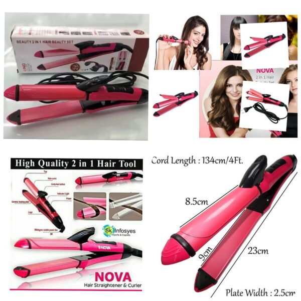 2-in-1 Nova Hair Straightener and Curler – Dual-Use Styling Tool with Quick Heat-Up Technology, Ceramic Plates for Smooth Straightening & Effortless Curls Model-NH-2009 – Portable, Lightweight, Ideal for Home or Travel Use - Image 2