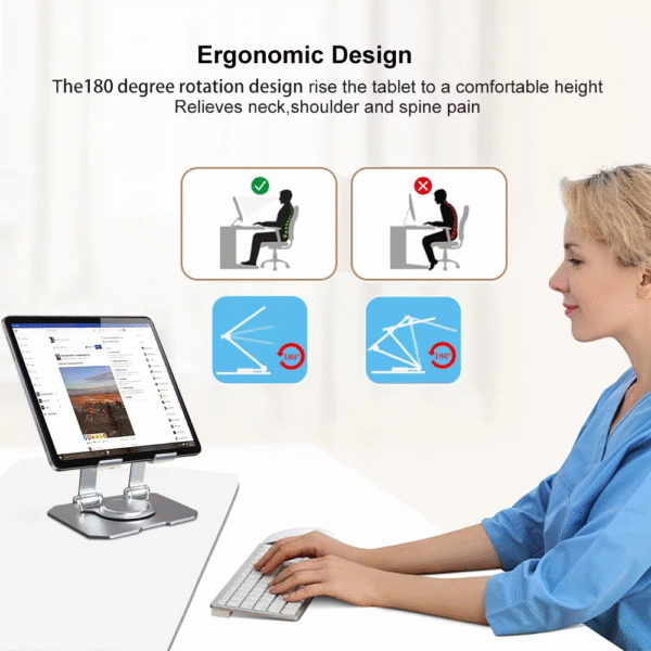 360° Rotating Metal Tablet & Mobile - Adjustable, Foldable, and Portable Desk Mount with Cooling Design for Phones, Tablets, and Small Devices, Device Cooling Stand | Stainless Steel Stand, Tablet Holder Stand - Random Color - Image 6