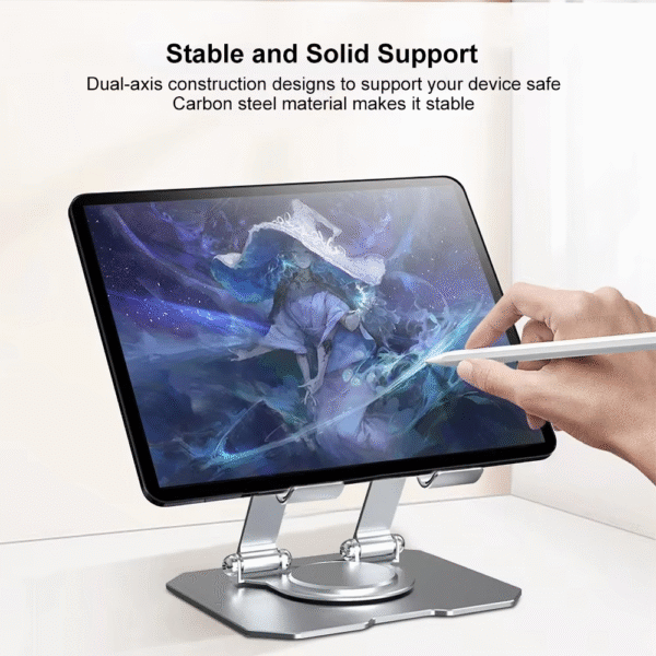 360° Rotating Metal Tablet & Mobile - Adjustable, Foldable, and Portable Desk Mount with Cooling Design for Phones, Tablets, and Small Devices, Device Cooling Stand | Stainless Steel Stand, Tablet Holder Stand - Random Color - Image 7