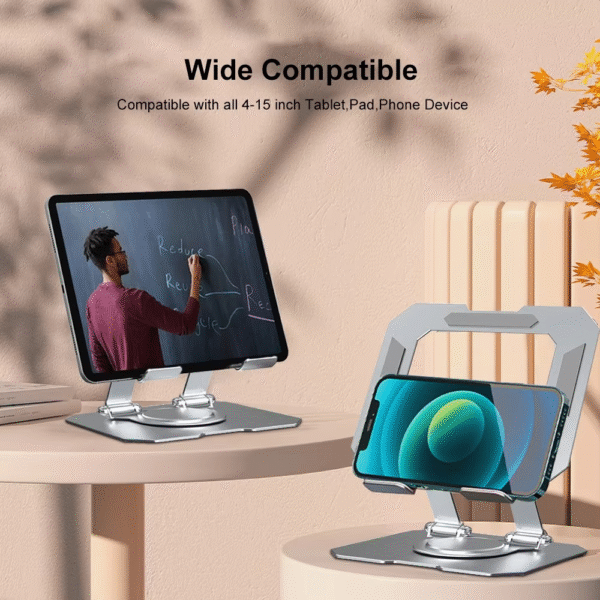 360° Rotating Metal Tablet & Mobile - Adjustable, Foldable, and Portable Desk Mount with Cooling Design for Phones, Tablets, and Small Devices, Device Cooling Stand | Stainless Steel Stand, Tablet Holder Stand - Random Color - Image 5